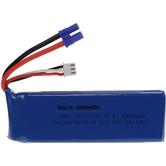 1x Battery compatible with EC2 Plug for Model Making Device e.g. Racing Car, Helicopter (2400mAh, 7.4 v, Li-polymer, 101 x 34 x 15 mm) - Vhbw