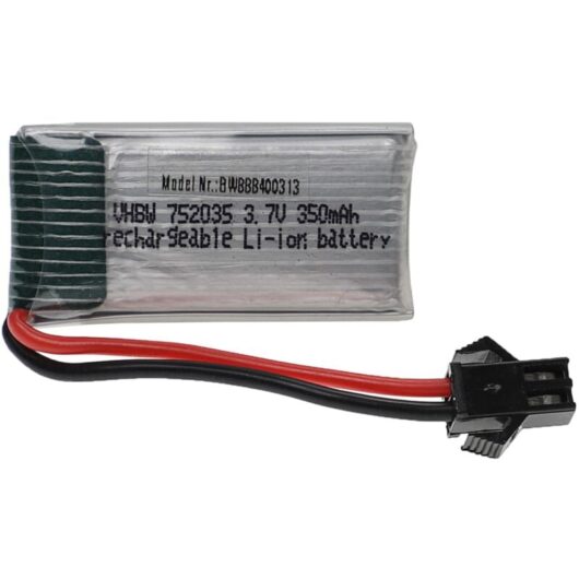 Battery compatible with SM-2P Plug for Model Making Device e.g. Racing Car, Helicopter (350mAh, 3.7 v, Li-polymer, 37 x 19 x 8 mm) - Vhbw