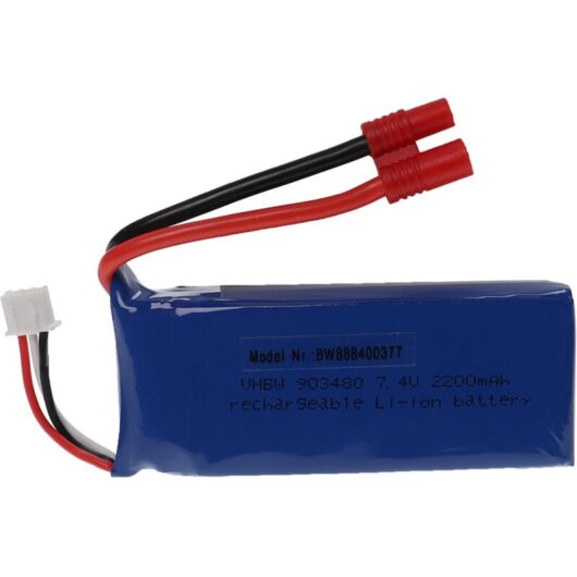 vhbw 1x Battery compatible with 3.5 mm banana plug for Model Making Device e.g. Racing Car, Helicopter (2200mAh, 7.4 V, Li-polymer, 84 x 35 x 19 mm)