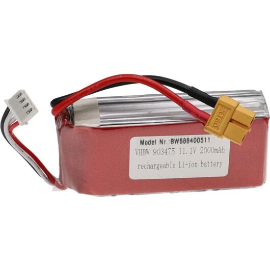 vhbw Battery compatible with XT60 Plug for Model Making Device e.g. Racing Car, Helicopter, Plane (2000mAh, 11.1 V, Li-polymer, 86 x 34 x 28 mm)