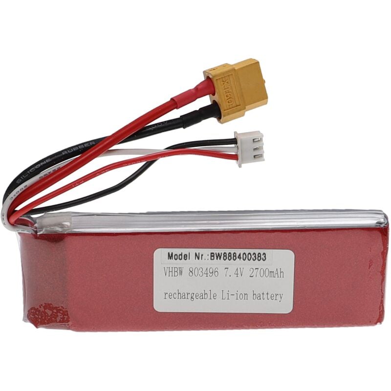vhbw Battery compatible with XT60 Plug for Model Making Device e.g. Racing Car, Helicopter, Plane (2700mAh, 7.4 V, Li-polymer, 105 x 34 x 15 mm)