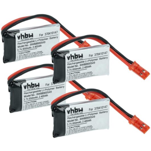 Vhbw - 4x Battery Replacement for Carrera 370410147 for Racing Cars (650mAh, 3.7 v, Li-polymer, 38 x 20 x 7 mm, jst bec)
