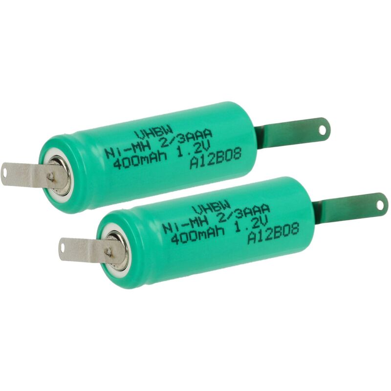 vhbw 2x Battery Replacement for 2/3AAA for Model Making Device (400mAh, 1.2 V, NiMH, Green, with Soldering Lug (U-form))