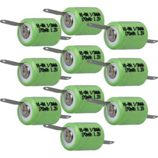 Vhbw - 10x Battery Replacement for 1/3AAA for Model Making Device (170mAh, 1.2 v, NiMH, Green, with Soldering Lug (U-form))