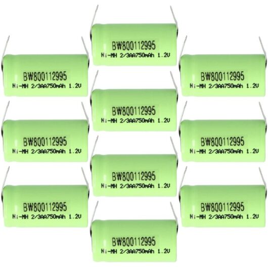 Vhbw - 10x Battery Replacement for 2/3AA for Model Making Device (750mAh, 1.2 v, NiMH, Green, with Soldering Lug (U-Form))