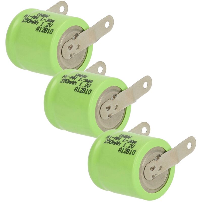 vhbw 3x Battery Replacement for 1/3AA for Model Making Device (250mAh, 1.2 V, NiMH, Green, with Soldering Lug (U-Form))