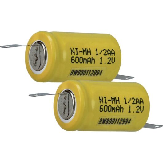 Vhbw - 2x Battery Replacement for 1/2AA for Model Making Device (600mAh, 1.2 v, NiMH, Green, with Soldering Lug (U-form))