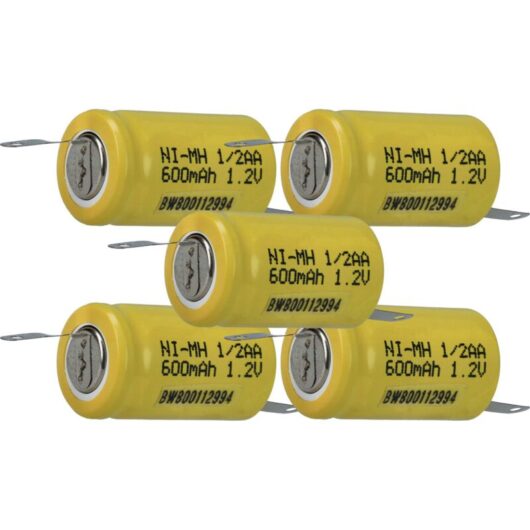 Vhbw - 5x Battery Replacement for 1/2AA for Model Making Device (600mAh, 1.2 v, NiMH, Green, with Soldering Lug (U-form))